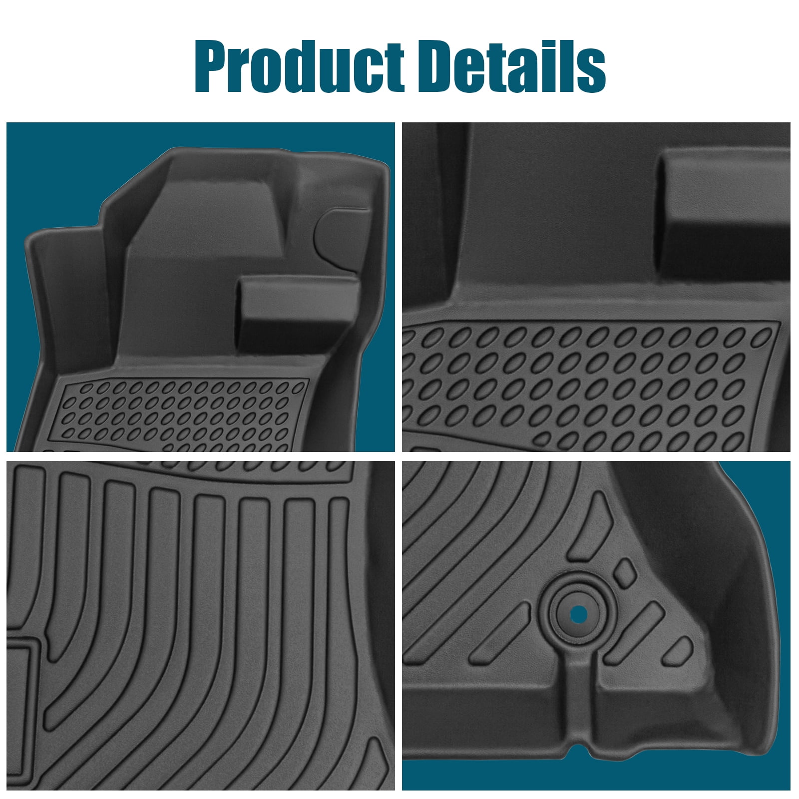 All-Weather Rubber Car Floor - 3-Piece Set Black-Car Floor Mats All-Weather TPE Rubber