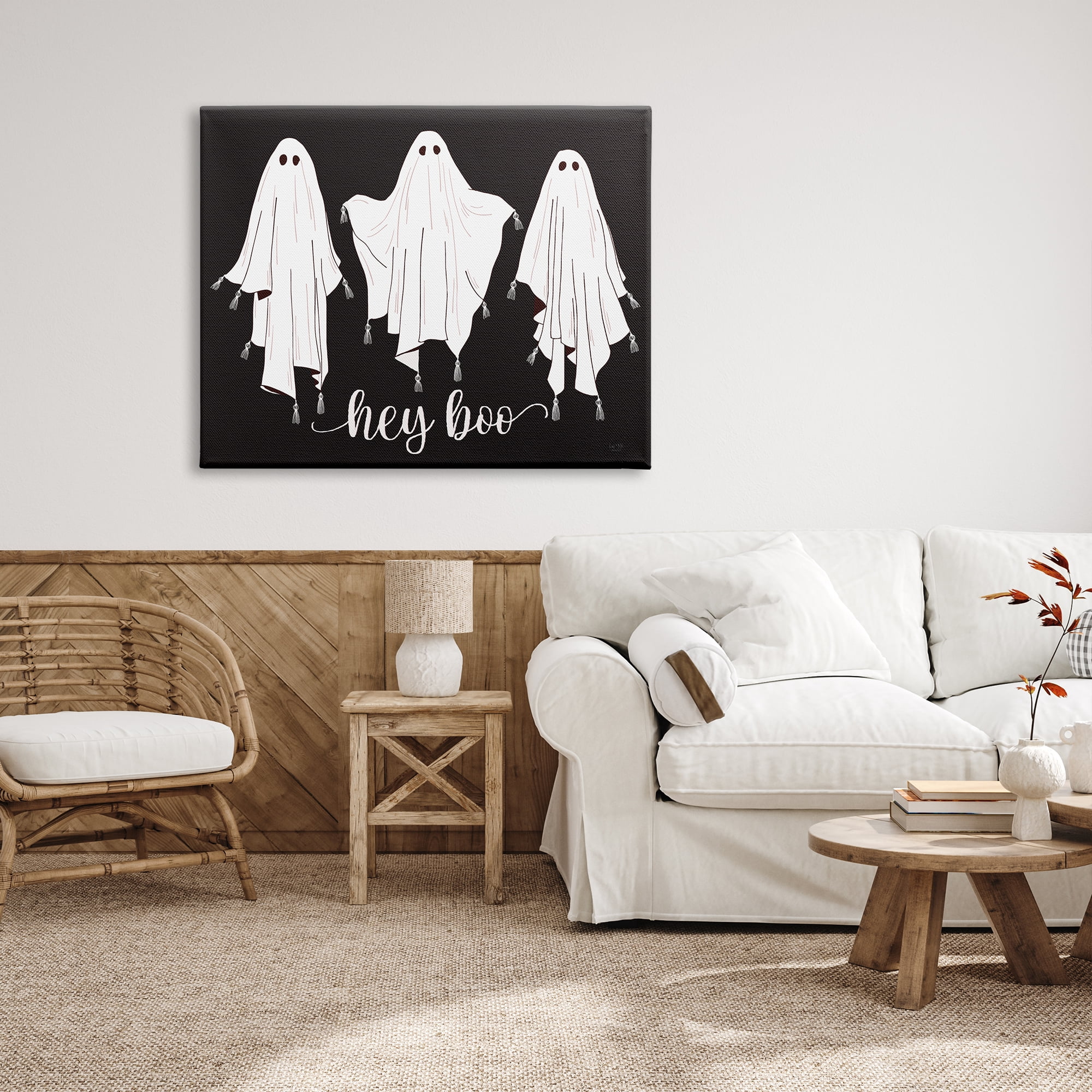 Stupell Industries Hey Boo Three Ghosts Holiday Painting Gallery Wrapped Canvas Print Wall Art, 48 x 36
