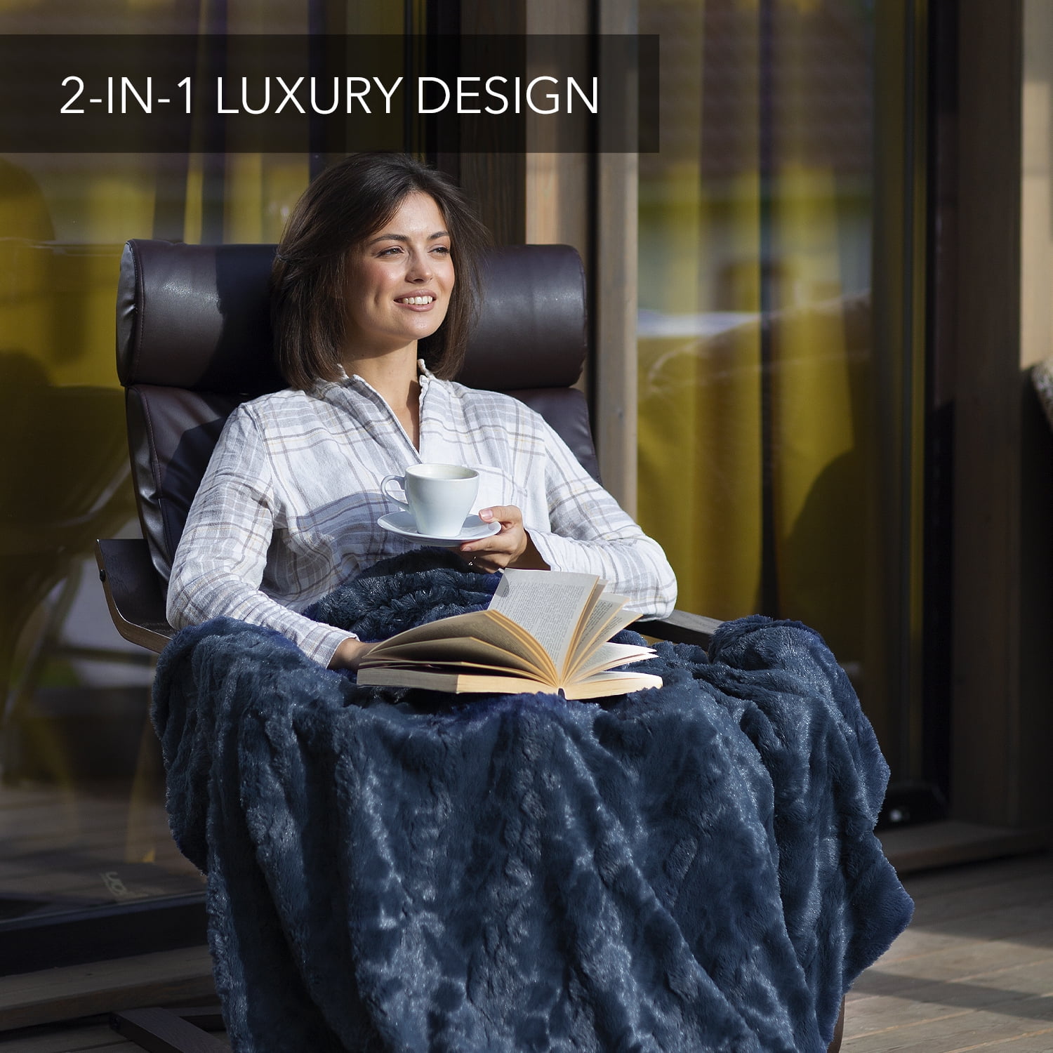Everlasting Comfort Luxury Polyester Throw Blanket - Soft, 65”x50” (Navy Blue)