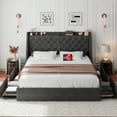 thumbnail image 4 of Virans Full Bed Frame with 4 Storage Drawers, Upholstered Platform Bed Frame with Type-C & USB Ports, Wingback Storage Headboard, Dark Gray, 4 of 8