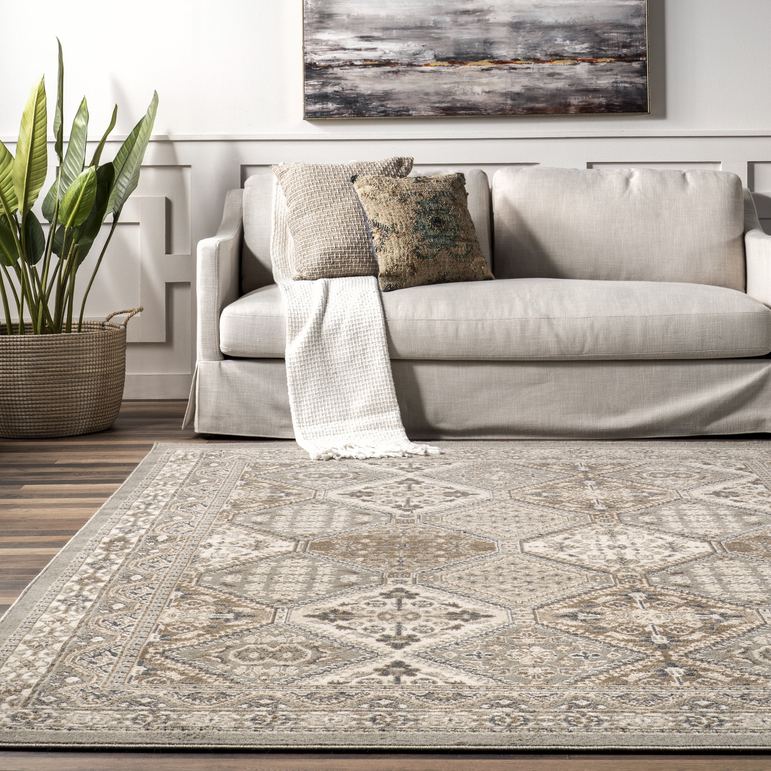 nuLOOM Becca Traditional Tiled Taupe 11' x 14' 6" Transitional Area Rug