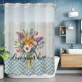 thumbnail image 6 of Purple Orange Flower No Hooks Shower Curtain with Snap-in Liner Tulips Love Grow Here Vintage Blue Striped Shower Curtains for Bathroom, Waterproof, Easy Install, Washable 72"x96", 6 of 9