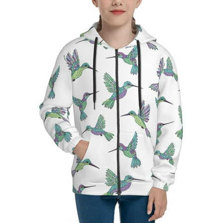 

Hoodies for Teen Girls Boys Hummingbird Print White Long Sleeve Youth Kids Essentials Zip Up Hoodie Lghtweight Fashion Hoodies & Sweatshirts Jacket Fall Winter Outfits Tops