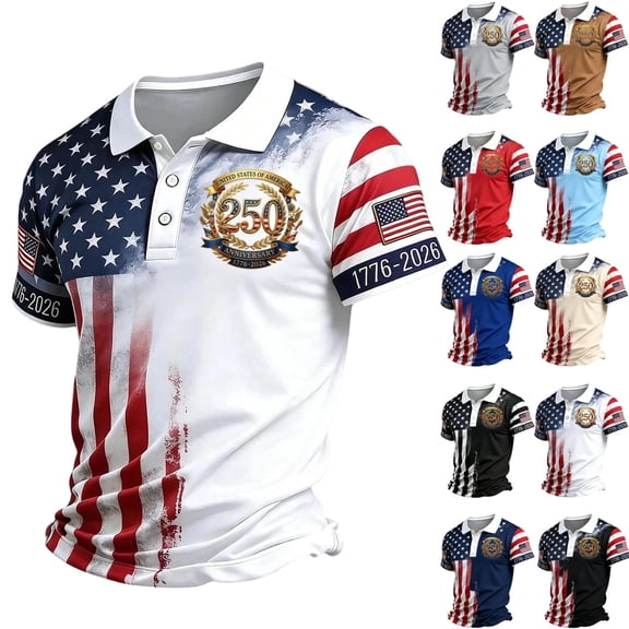 LTTVQM 250th Anniversary USA Shirt Mens Short Sleeve Flag T-Shirt American Patriotic 4th of July Crew Neck Pullover 4th of July Tops White S