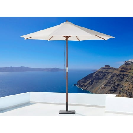 Solid Wood Pole - Modern Outdoor Umbrella Beige Polyester Canopy Solid Wood Pole String Mechanism Toscana