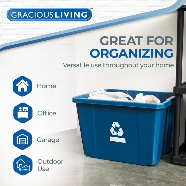 Gracious Living 17 Gallon Medium Plastic Curbside Home Recycling