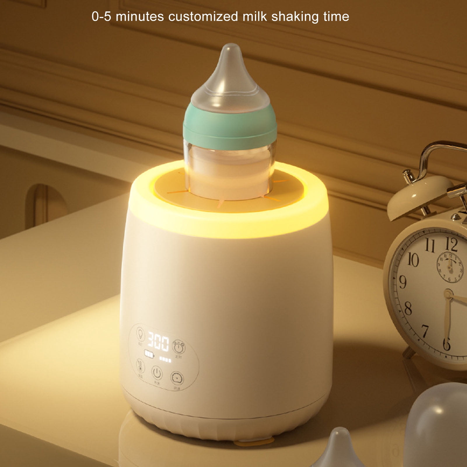 Nieyigj Automatic Baby Milk Bottle Shaker, Heating 5 Levels Timing 360 Degree Rotating USB Rechargeable Formula Mixer For Infants, Beige Color (6 x 5.3 inches / 15.2 x 13.5 cm)