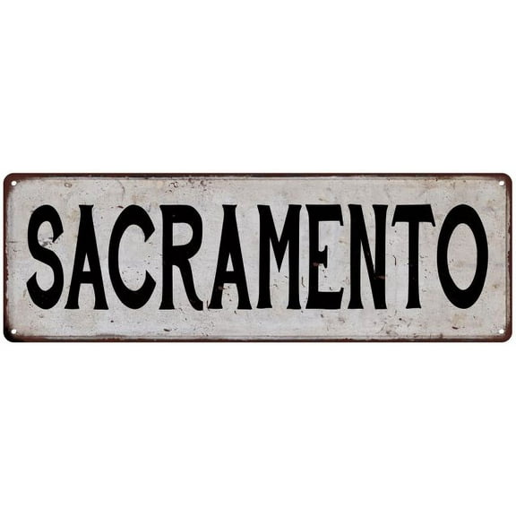 SACRAMENTO Vintage Look Rustic Metal 8x24 Sign City State 108240041299
