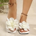 thumbnail image 4 of Samdudou Slide Sandals for Women Square Open Toe Slip On Flats 3D Floral Embellished Wide Strap Summer Shoes Dressy Casual Elegant Footwear Beach Wedding Party Vacation Travel Staples, 4 of 9