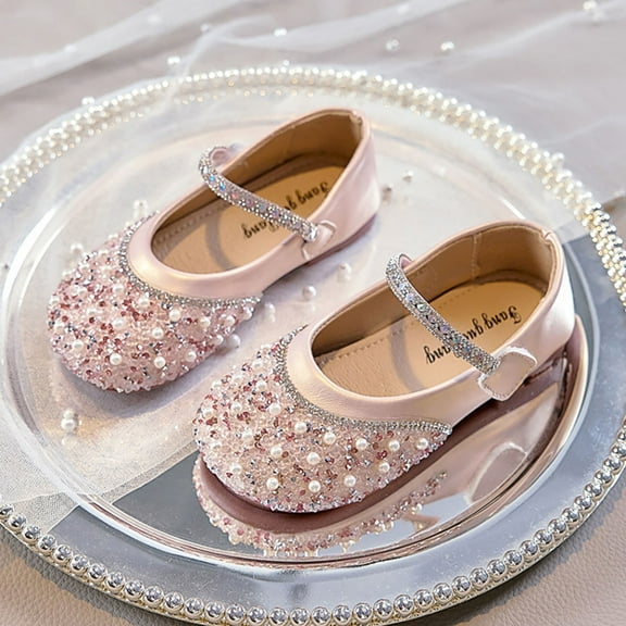 Piuwrlz Kids Glitter Crystal Shoes Girls Closed Toe Shoe New Flat Heel Dress Ballet Flats Pink Size 29