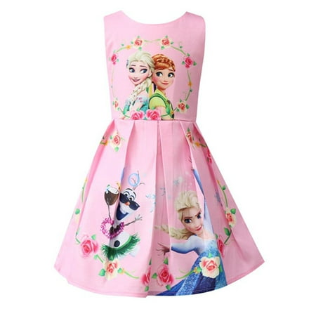 Kids Girls Frozen Anna Elsa Princess A-Line Sleeveless Mini Party Dress