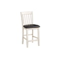 thumbnail image 3 of Antique White Finish Counter Height Chairs, Set of 2, Dark Brown Faux Leather Seats, White Washed Wood Dining Room Furniture, 3 of 6