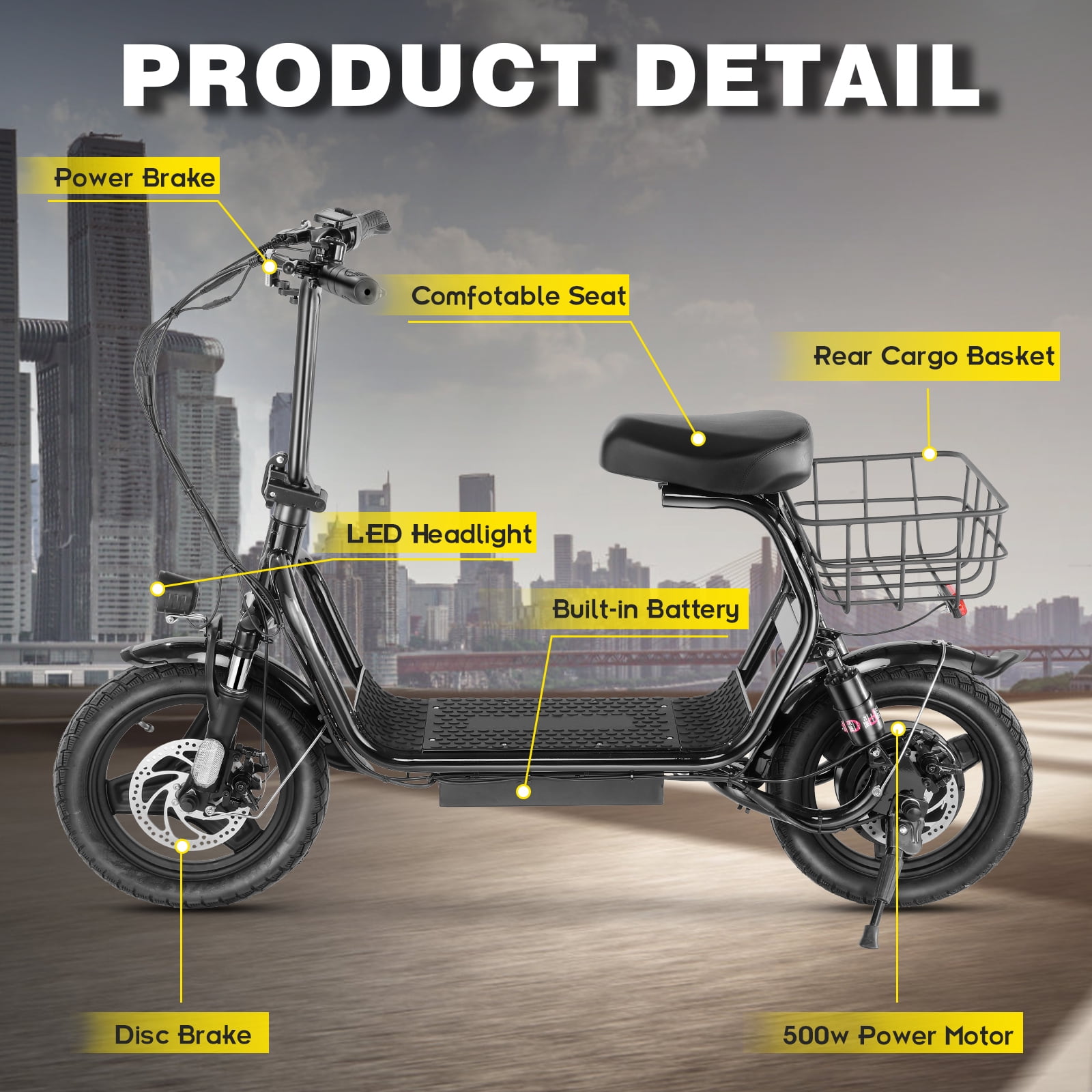 SANOPY Electric Scooter with Seat, 819W Peak 500Wh Battery 25 Miles Range 20Mph Top Speed, Foldable Electric Scooter for Adults with Basket, Black Gray