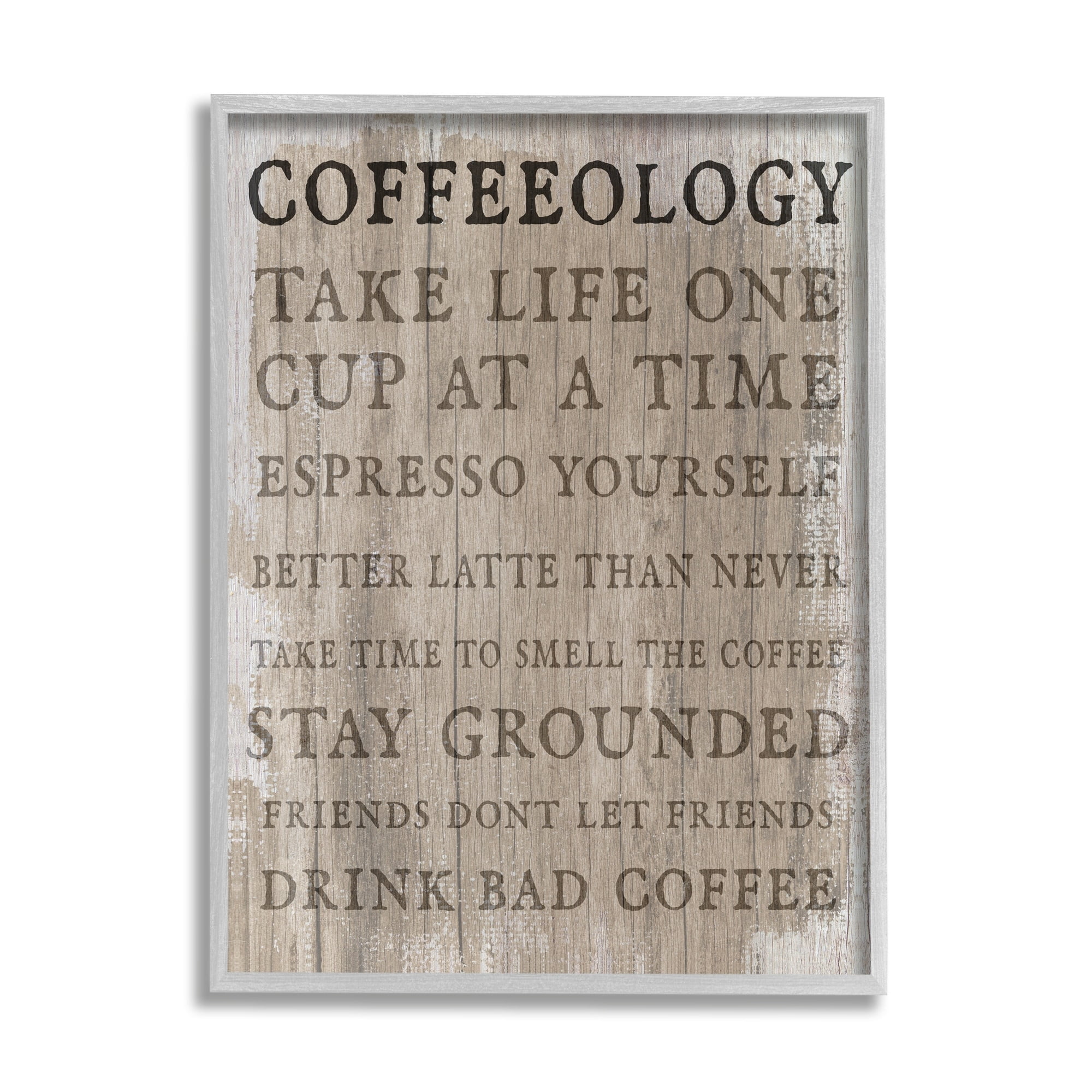 Stupell Industries Rustic Coffeeology Sign Espresso Positivity Phrases Drink Puns, 11 x 14, Design by Daphne Polselli