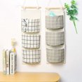 thumbnail image 2 of Bolsa de almacenamiento colgante con 3 bolsillos, cesta de estante de pared de tela, organizador de bolsa de almacenamiento para dormitorio, baño, cocina, 3 piezas (negro/gris/blanco),, 2 of 5