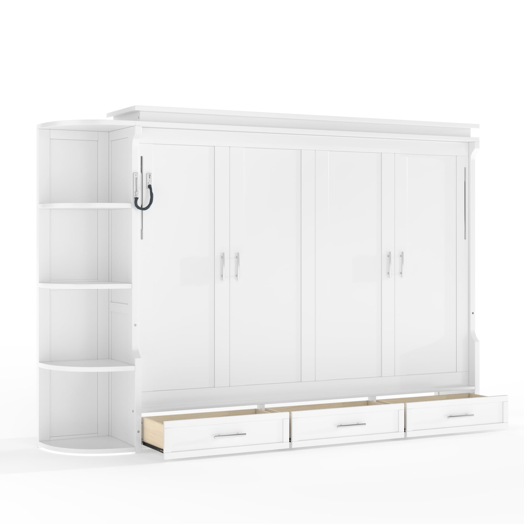 Mintazer Queen Murphy Bed with Side Cabinets & 3 Drawers, Wall Foldable Bed with Storage for Bedroom Guest Room Home Office, White