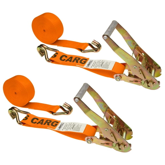 2" x 27' Orange Ratchet Strap w/ Wire Hooks - 2 Pack
