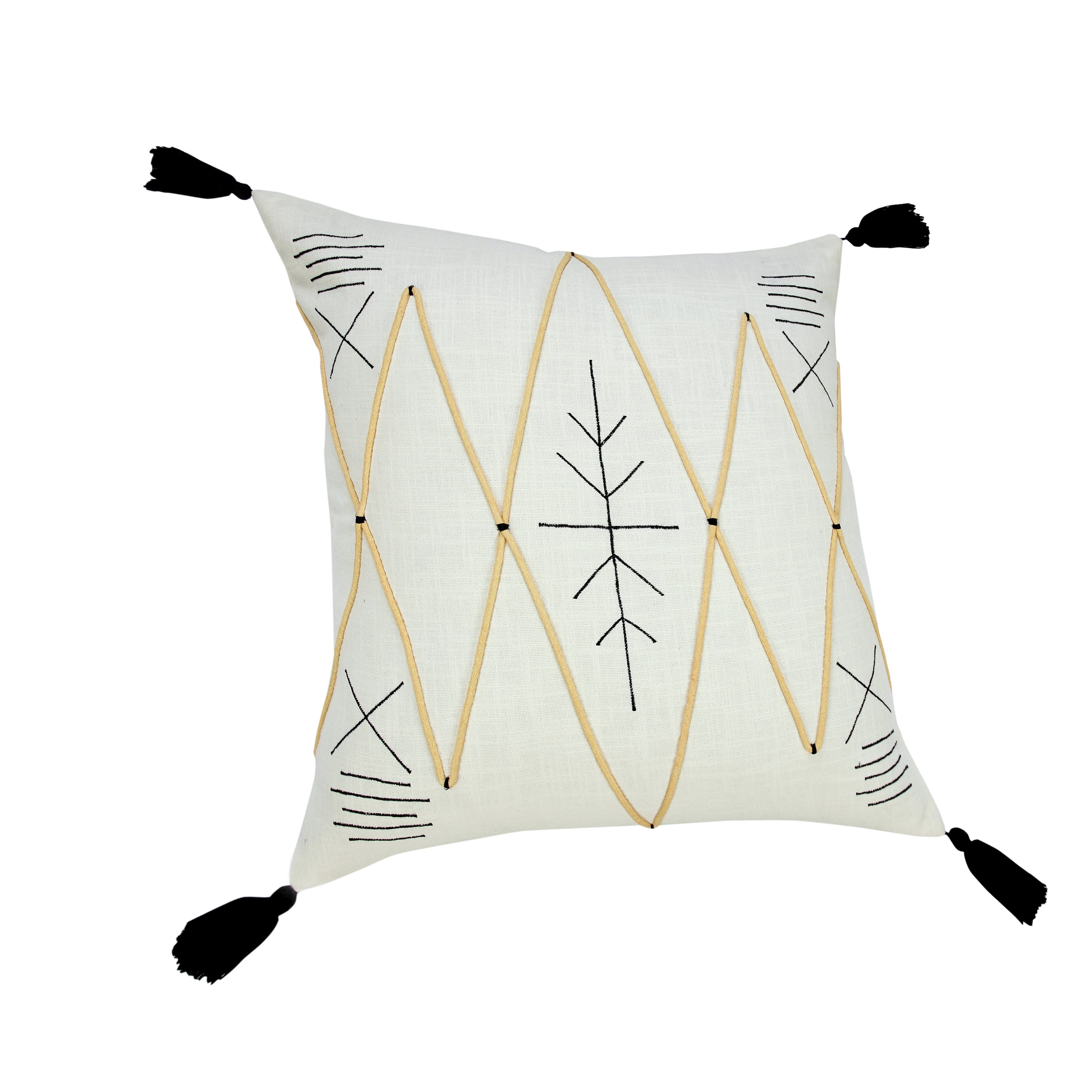 Ox Bay 20" x 20" Hand-Woven White/ Black Geometric Organic Cotton Pillow Cover