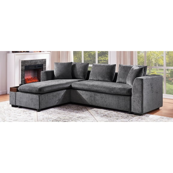 93.7" L-Shaped Sectional Sofa Couch in Gray Chenille, Modern Living Room Furniture with Built-in Wooden Storage, Deep Seating, Includes Pillows