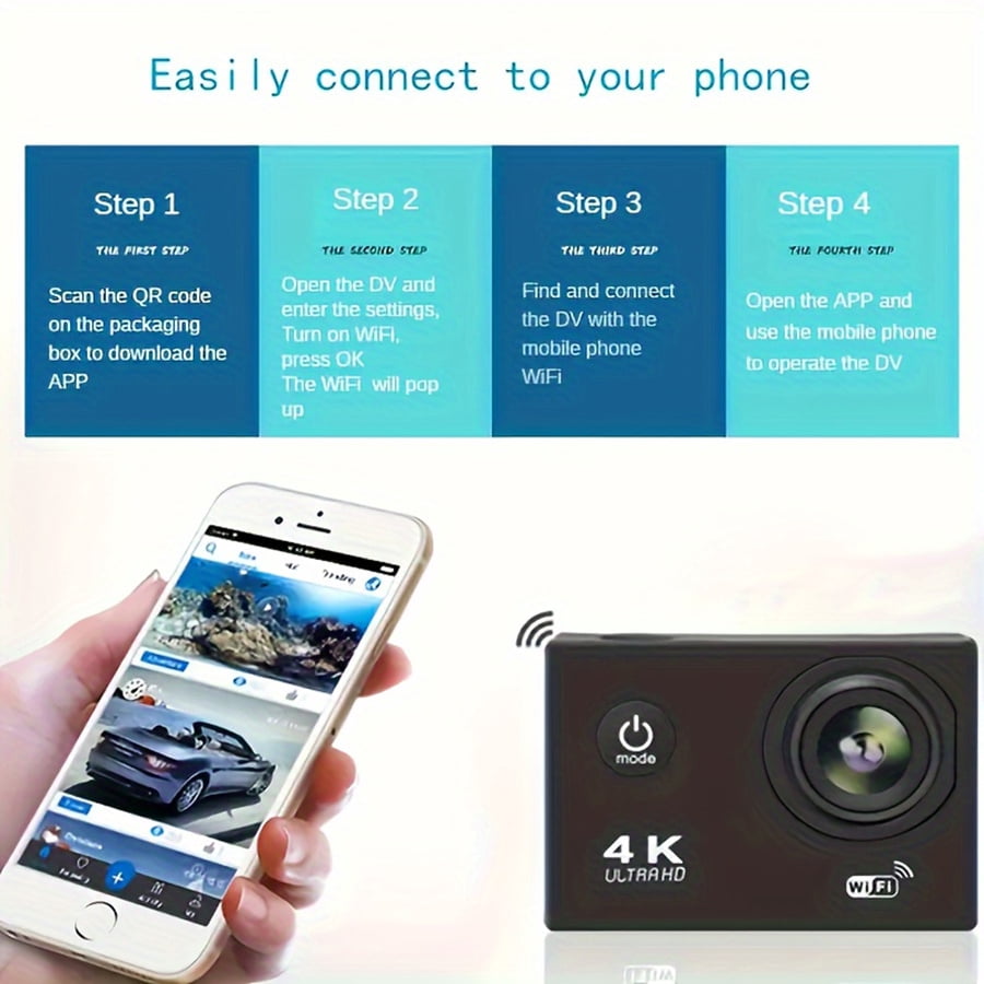 4K Action Camera Ultra HD Camera Video Camera with Wi Fi 170 Degree Wide Angle Lens Image Stabilization Multiple Mounting Options