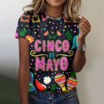 thumbnail image 2 of TSADFHJI Hauts de Vacances pour Femmes Tunique Scintillante Mode Décontractée Imprimée Col Rond Manches Courtes Pull T-Shirt S Marine, 2 of 5