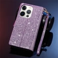 thumbnail image 6 of TECH CIRCLE Cute Shiny Flip Wallet Case with Wrist Strap for iPhone 16 (2024 Release) 6.1", Built-in Stand, 9 Card Slots, Zipper Pocket, PU Leather Protective Lightweight Cover, Purple, 6 of 8