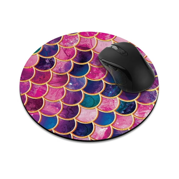 WIRESTER 7.88 in Round Mouse Pad with Non-Slip Rubber Base for Computers, Laptop, Office & Home - Pink Mermaid Scales