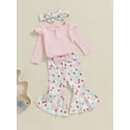 thumbnail image 3 of Suealasg Newborn Baby Girl 3Pcs Fall Outfits Long Sleeve Ribbed Romper +Flower Print Long Pants+Headband Set 3 6 12 18 Months Infant Girl Autumn Clothes, 3 of 7