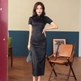 thumbnail image 1 of Spring and Autumn Flower Luo Cheongsam Dress Three-Sleeve Long Modified Side Eight-Buckle Double-Layer Cheongsam, 1 of 4