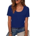 thumbnail image 7 of qucoqpe Womens Summer Tops Fashion Casual Solid Color Curved Crew Neck Scalloped Hemline Short Sleeve T-shirts Trendy Business Blouses Loose Fitted Tee, 7 of 7