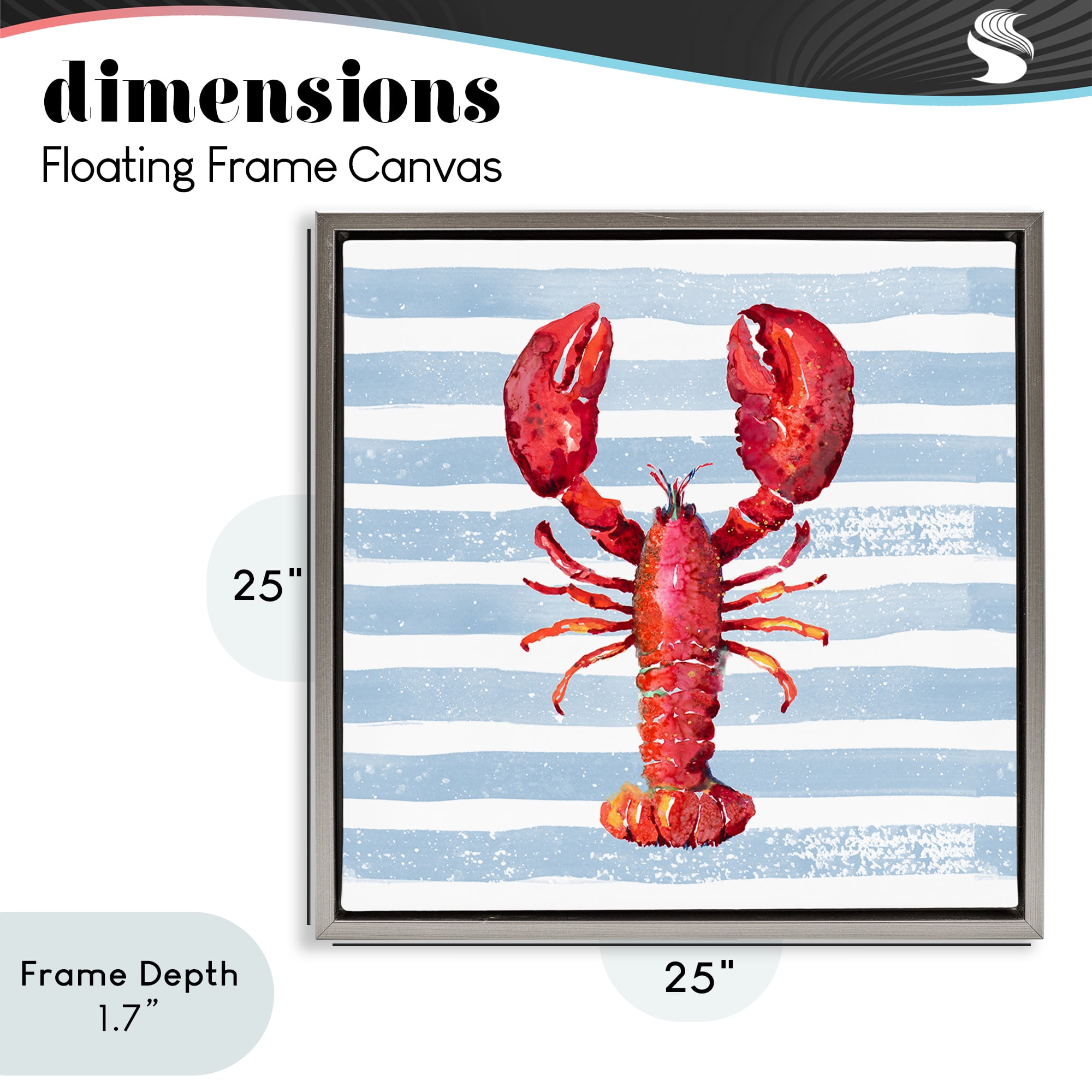 Stupell Industries Red Lobster on Blue Stripes Gray Framed Floater Canvas Wall Art, design by Patricia Pinto
