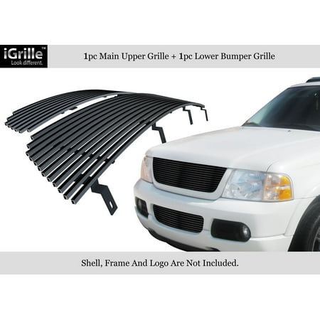 - Fits 2002-2005 Ford Explorer Stainless Steel Black Billet Grille Combo #N19-J98978F