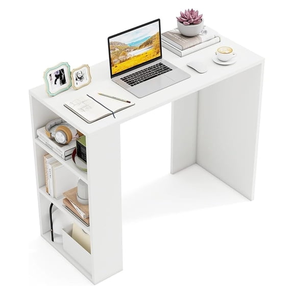 BoldGear Small Computer Desk, 36 Inch Home Office Desk with Bookshelf, Student Teen Study Writing Desk, Modern Simple Laptop Workstation, Vanity Table for Small Space (White)