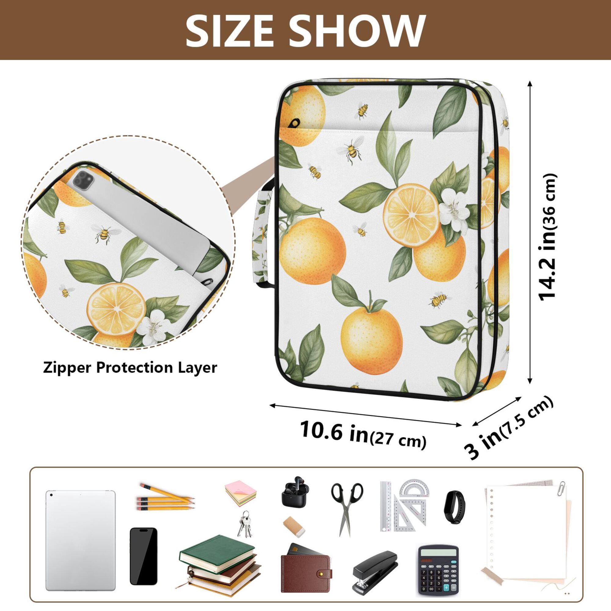 FORMRS Accordion File Folder A4 Size 7-Pocket Expanding Document Organizer Bag with 3 Ring Binder, White Watercolor Oranges