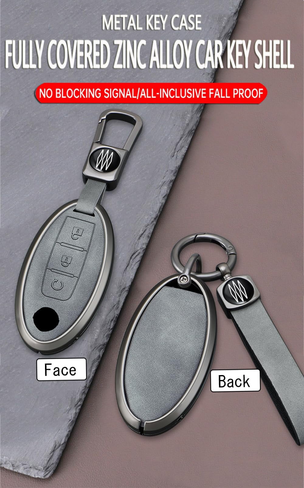 3 Button Key Fob Cover Compatible with Nissan Armada Frontier Murano Pathfinder Quest Titan Xterra Infiniti QX56 JA60 FX35 Accessories Smart Key Holder with Keychains