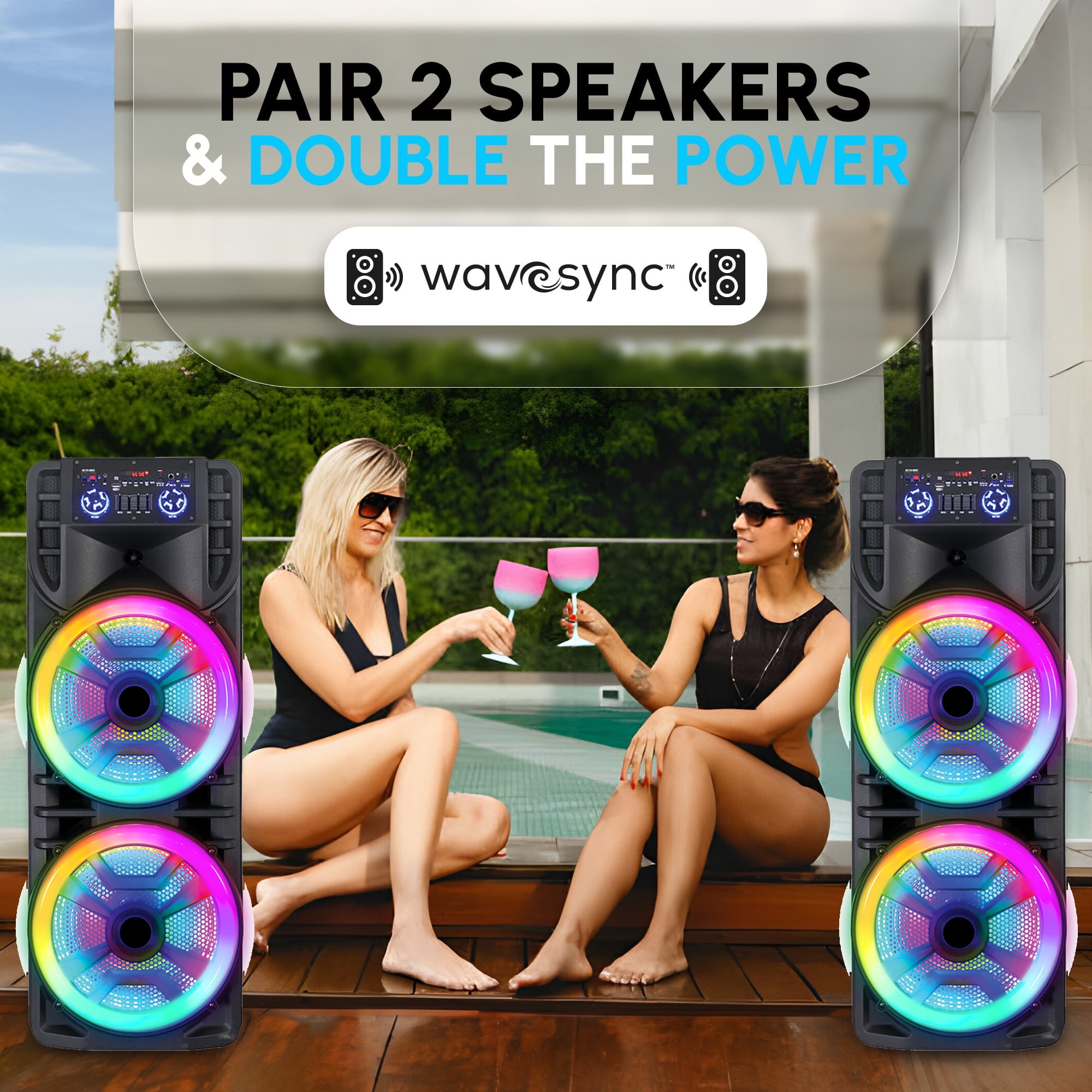 RIDWIND 8000W Peak Power Dual 12" Woofers Portable Bluetooth Speaker Indoor & Outdoor Loud Heavy Bass Sound System With Microphone RGB Party Lights Remote Control Support TWS/USB/FM/AUX/TF