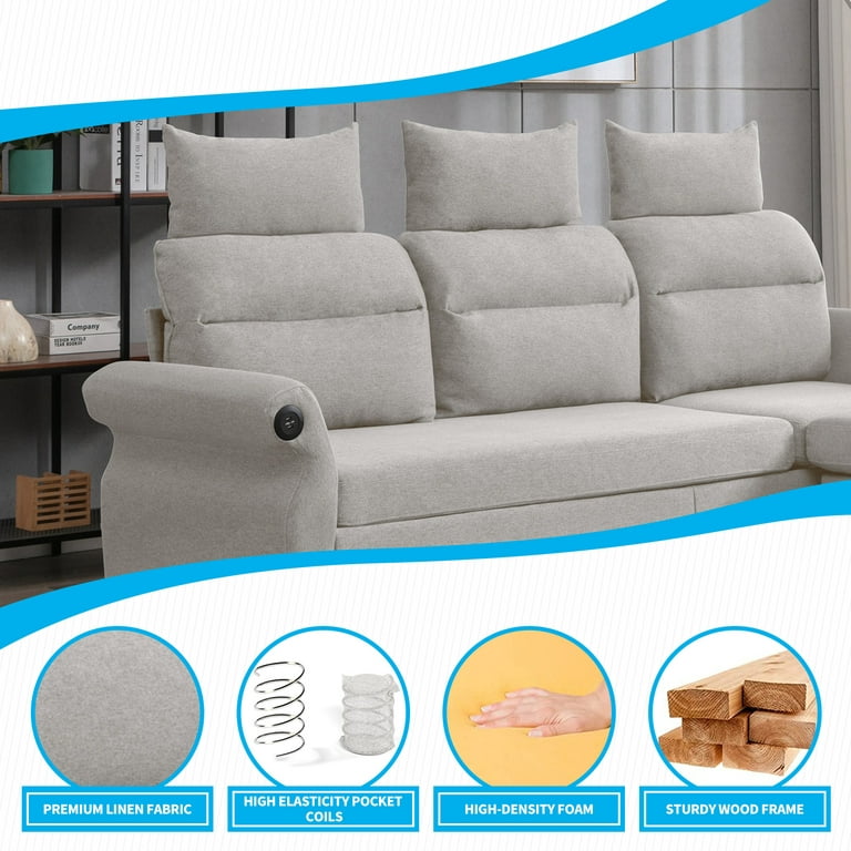 Mjkone L-Shaped Couch with Storage Ottoman and 2 USB Ports, Convertible  Sectional Sofa Couch with Adjustable Armrest, Living Room Furniture  Suitable for Apartment/Living Room,Beige 