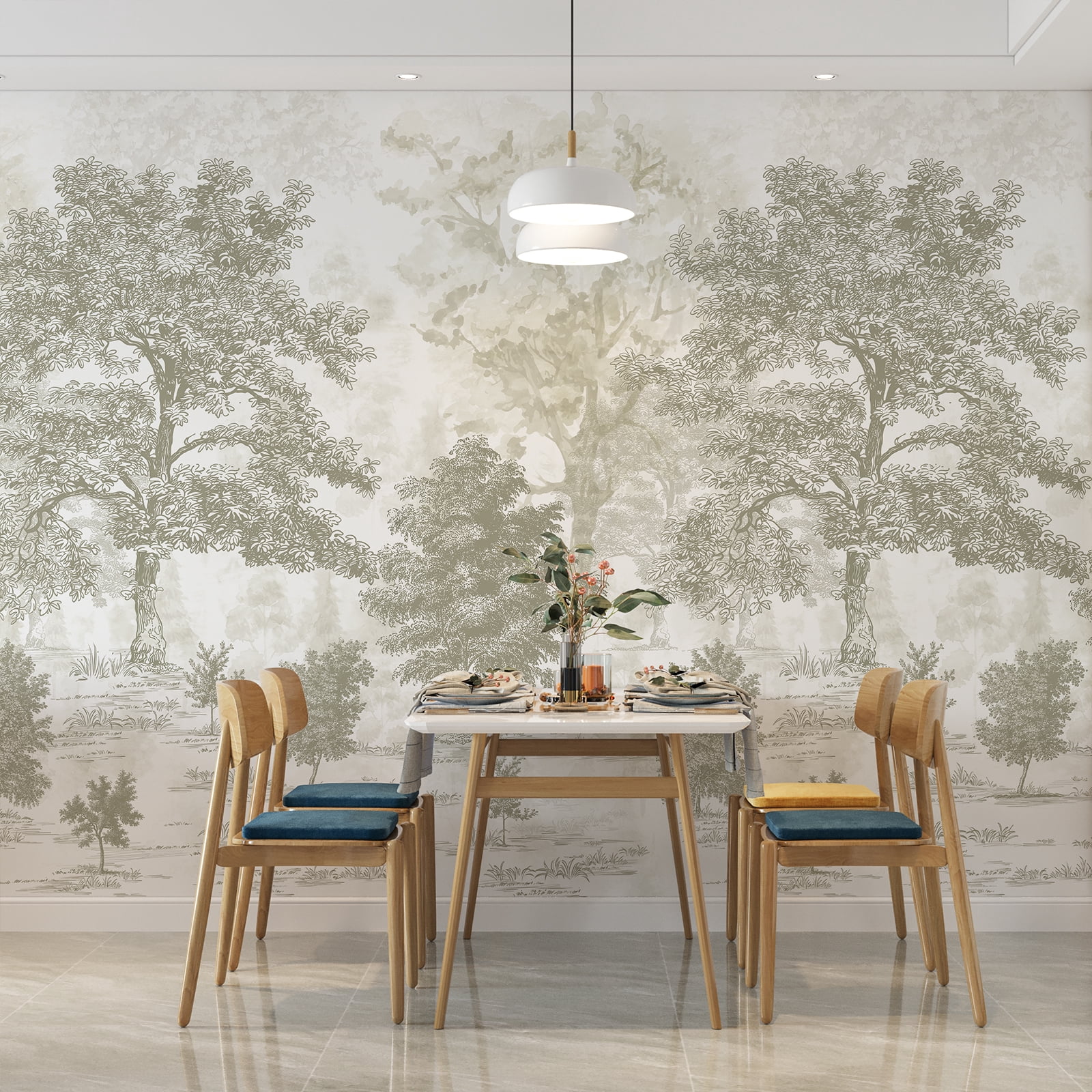 Vintage Forest Wall Mural Peel and Stick 148" W x 98" H Beige Tree Wallpaper Self-Adhesive Large Nature Landscapes Murals Canvas Wall Decor for Bedroom Bathroom