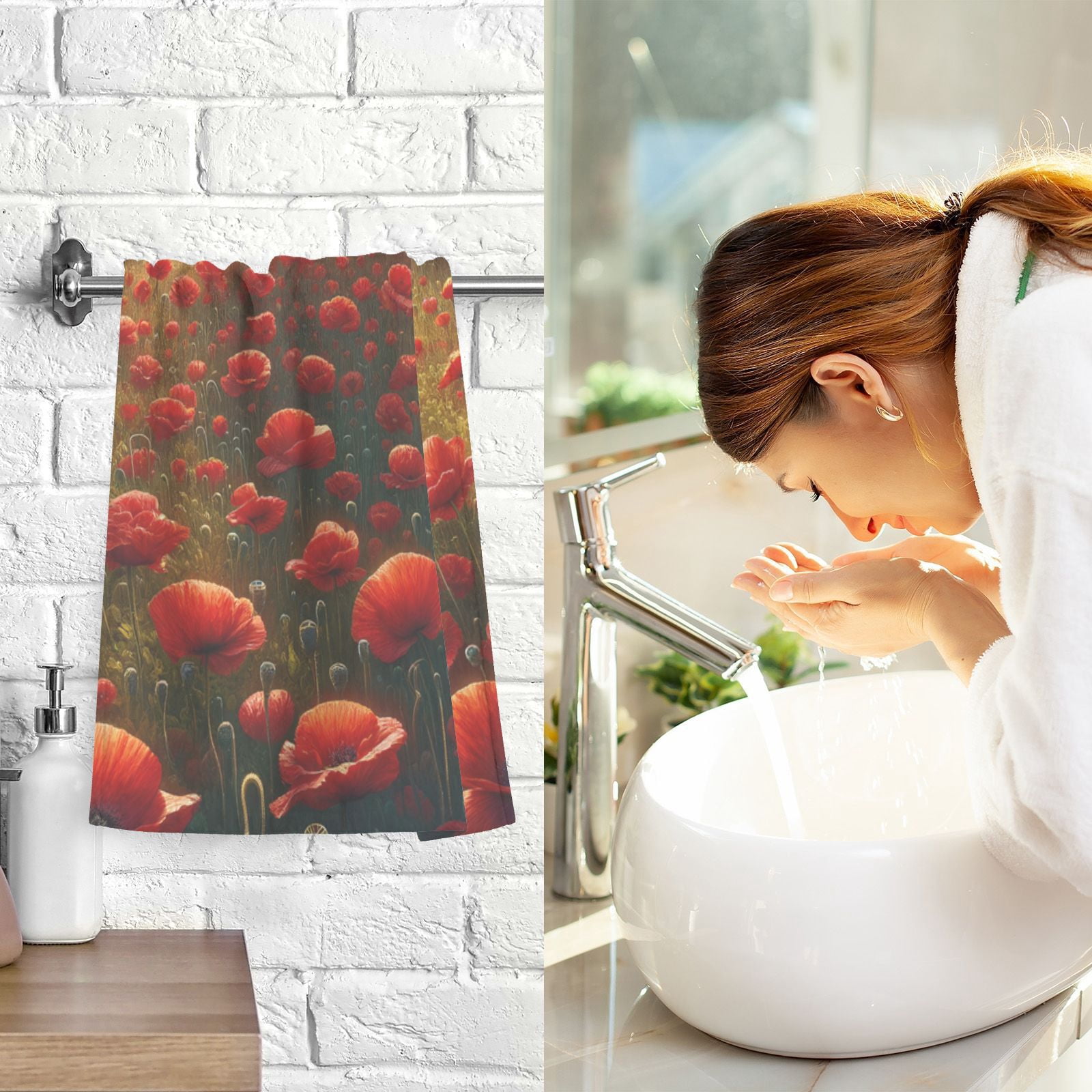 Red Poppies Hand Towels Cotton Bath Towels Large Face Towels Absorbent for Bathroom 2 Packs
