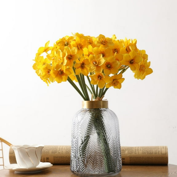 Cheer.US 6Pcs/Bouquet Artificial Flowers Plastic Narcissus Bundle Fake Plants Wedding Bridle Bouquet Indoor Outdoor Home Kitchen Office Table Centerpieces Arrangements Christmas Decor
