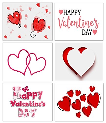 valentine's day note cards - assorted heart and valentine's greeting cards with envelopes - 6 unique designs - 5.5'x4.25' (12 pack)