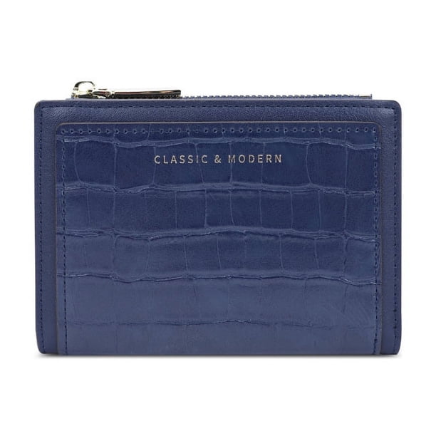 Cartera clásica con estampado de cocodrilo, cartera corta de PU, monedero de dos pliegues para mujer