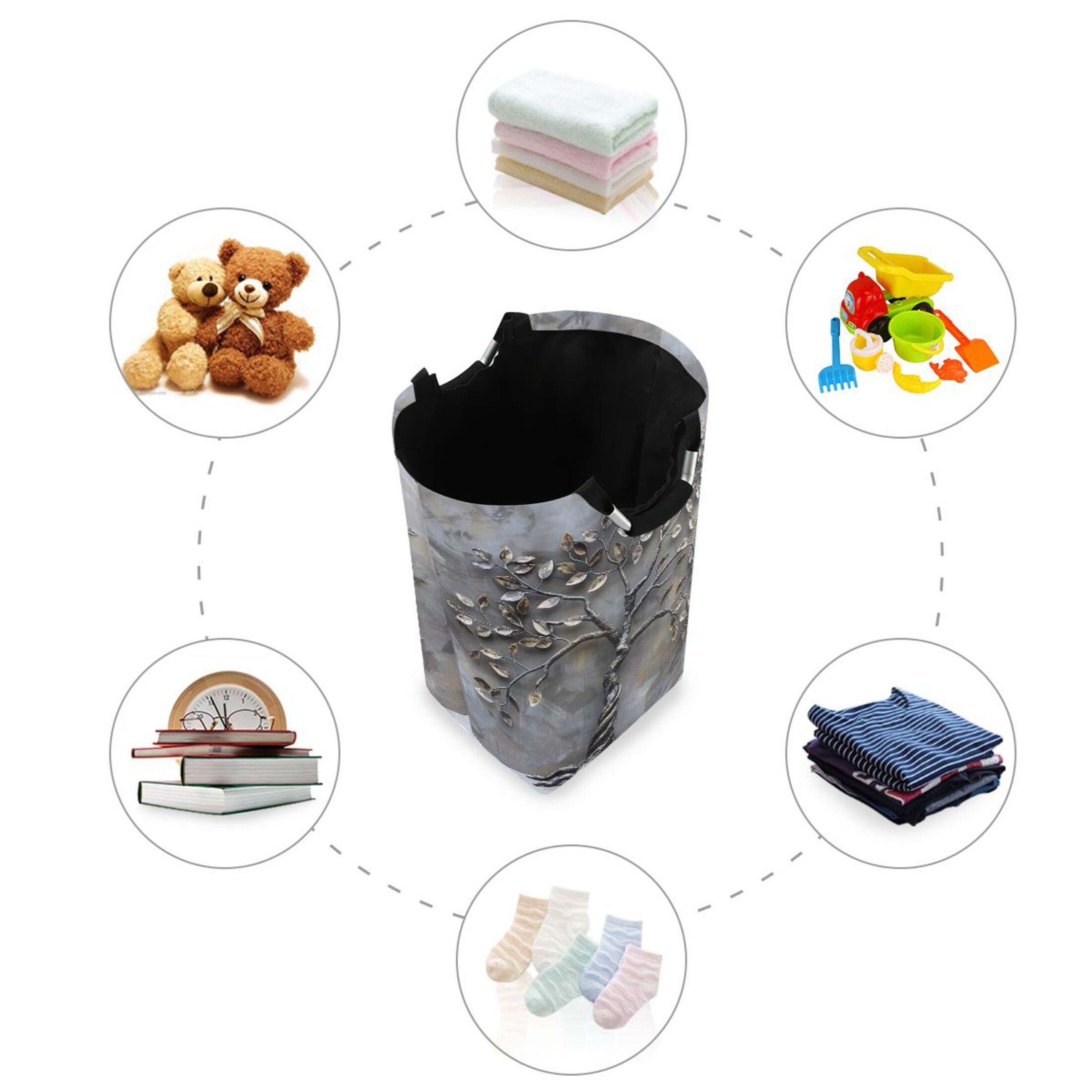 Metal Tree Laundry Basket with Handles Foldable Laundry Hamper Freestanding Washing Bin 50L
