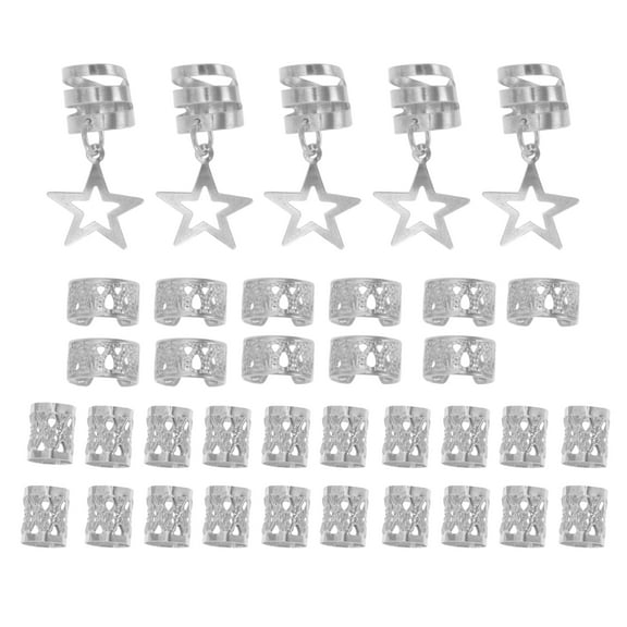 Unique Bargains 36 Hair Cuffs Dreadlock Fashion Hollow Dreadlock Hair Clips Silver Tone
