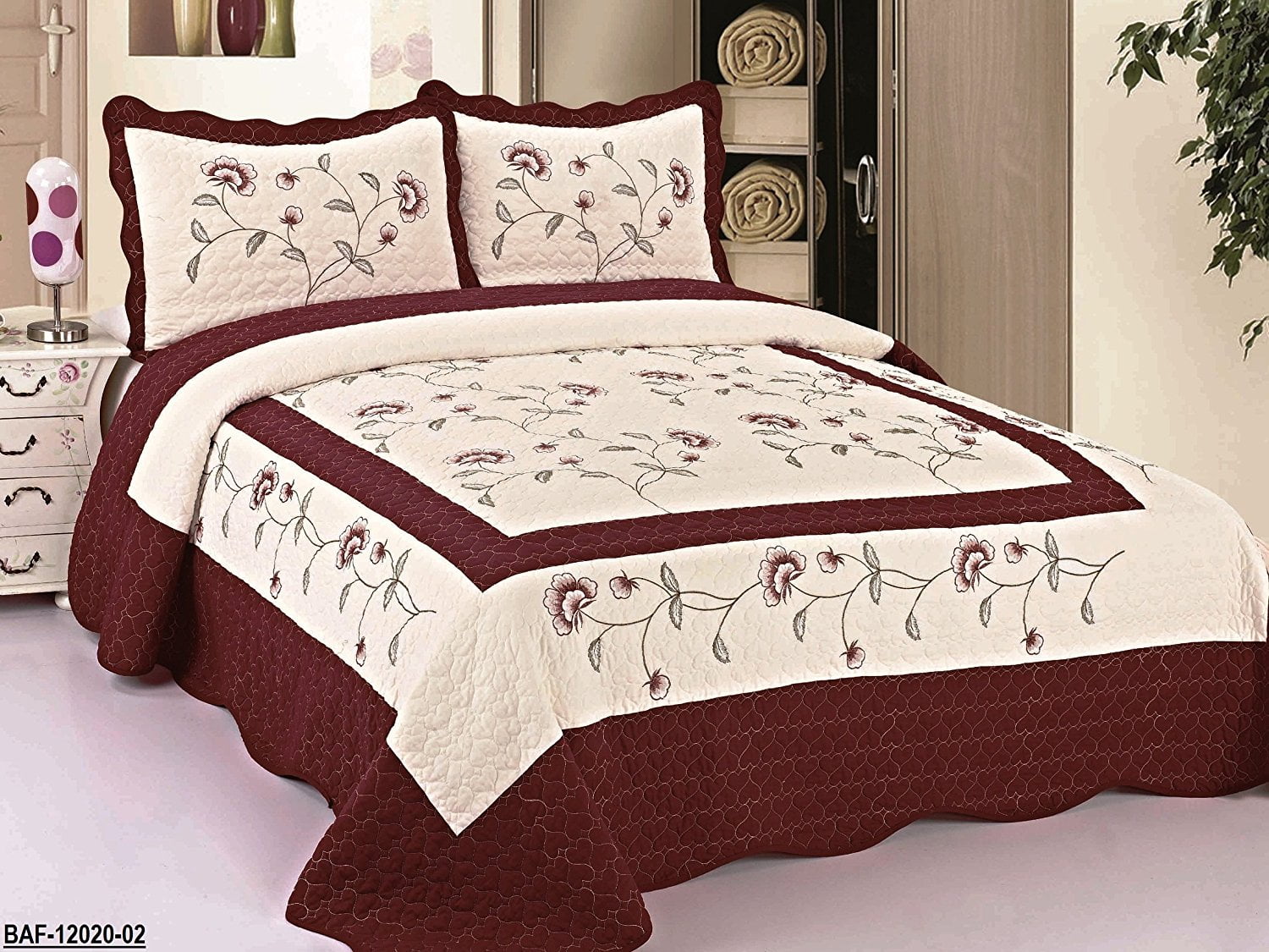 3pcs High Quality Fully Quilted Embroidery Quilts Bedspread Bed ...