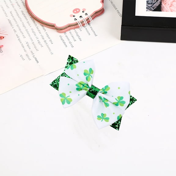WRITWAA 4Pcs Bowknot Hairpins Green Hair Bow Clip for St. Patricks Day Hair Accessory