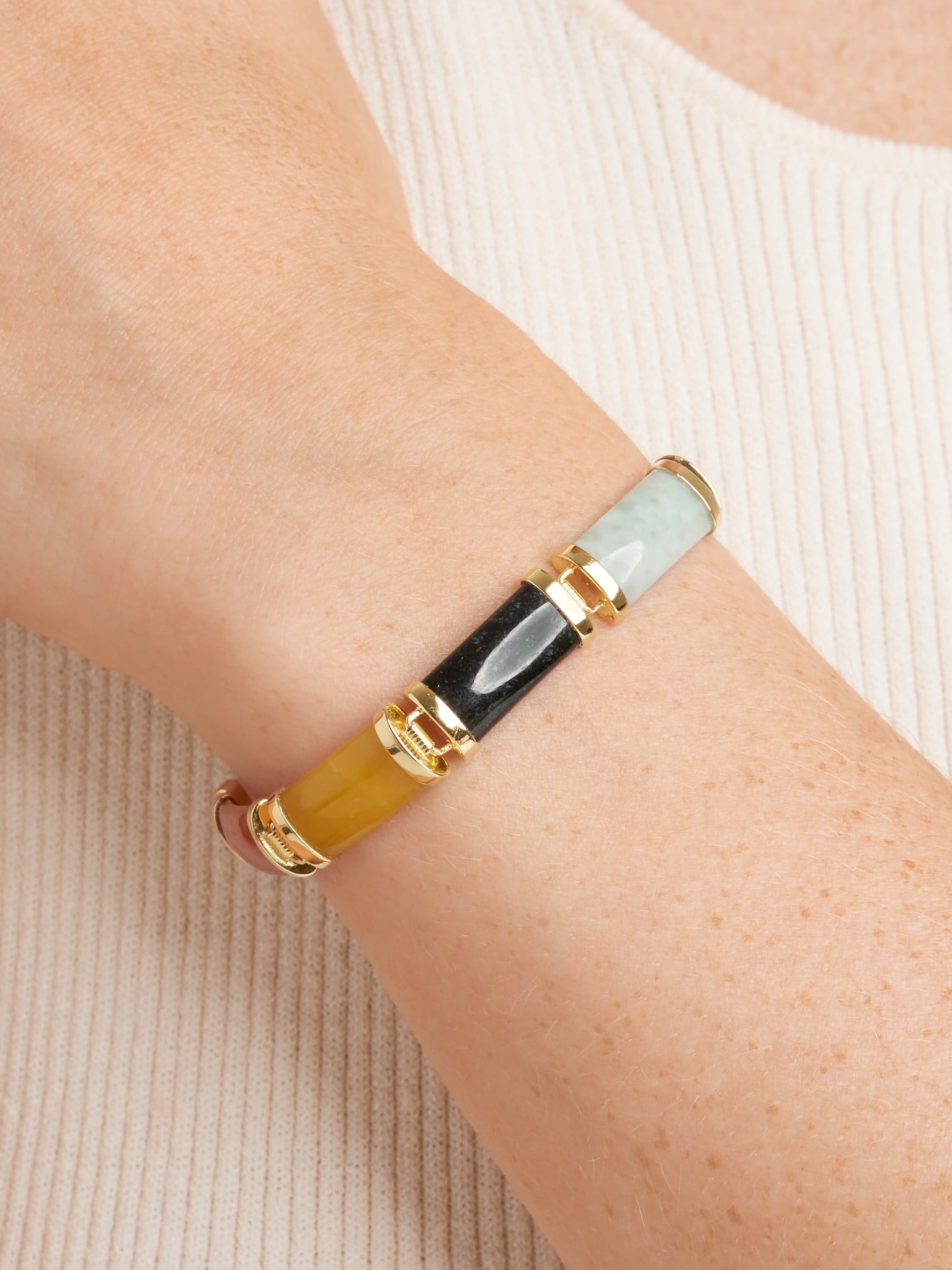 Morgan & Paige Genuine Multicolor Jade Link 7.5" Bracelet in Plated Sterling Silver, Adult Female