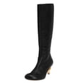 thumbnail image 2 of FSJ Women Stylish Chain High Heel Knee High Boots Rounded Closed Toe Side Zip Wide Calf Boots Fashion Casual Outing Shoes Size 12 Black, 2 of 4