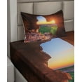 thumbnail image 3 of Ambesonne Landscape Fitted & Top Sheet Set with Sham, Canyon at Sunset Time, Green Orange, 3 of 5