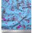 thumbnail image 1 of Soimoi Blue Silk Fabric Insects,Rose & Leaves Decor Fabric Printed Yard 42 Inch Wide, 1 of 3